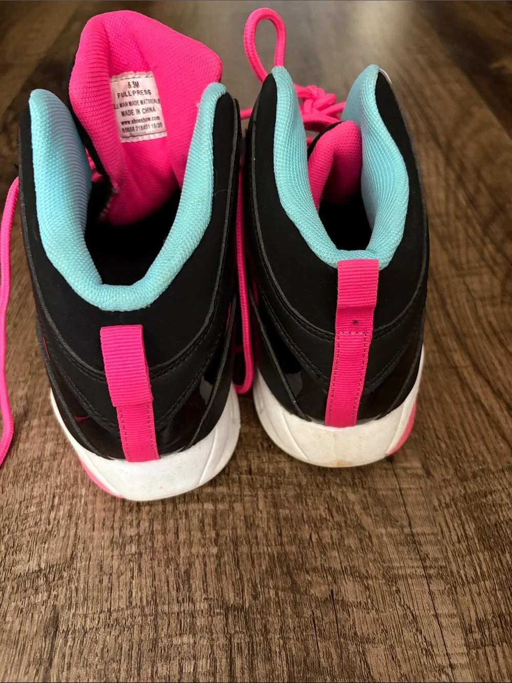 SHAQ Black Athletic High-Top Sneakers with Hot Pink & Aqua Accents Full Press